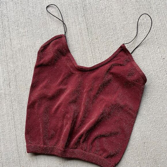 Free People Intimately Size XS/S Brami Crop Top Seamless Wine Red Lurex Strappy - Picture 5 of 7